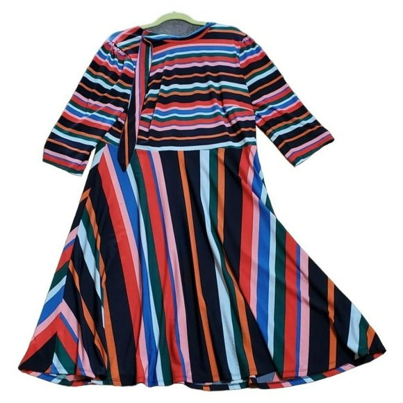 Eloquii Women's Striped Print Fit and Flare A-Line Dress Size 16 Back Bow - Picture 4 of 6